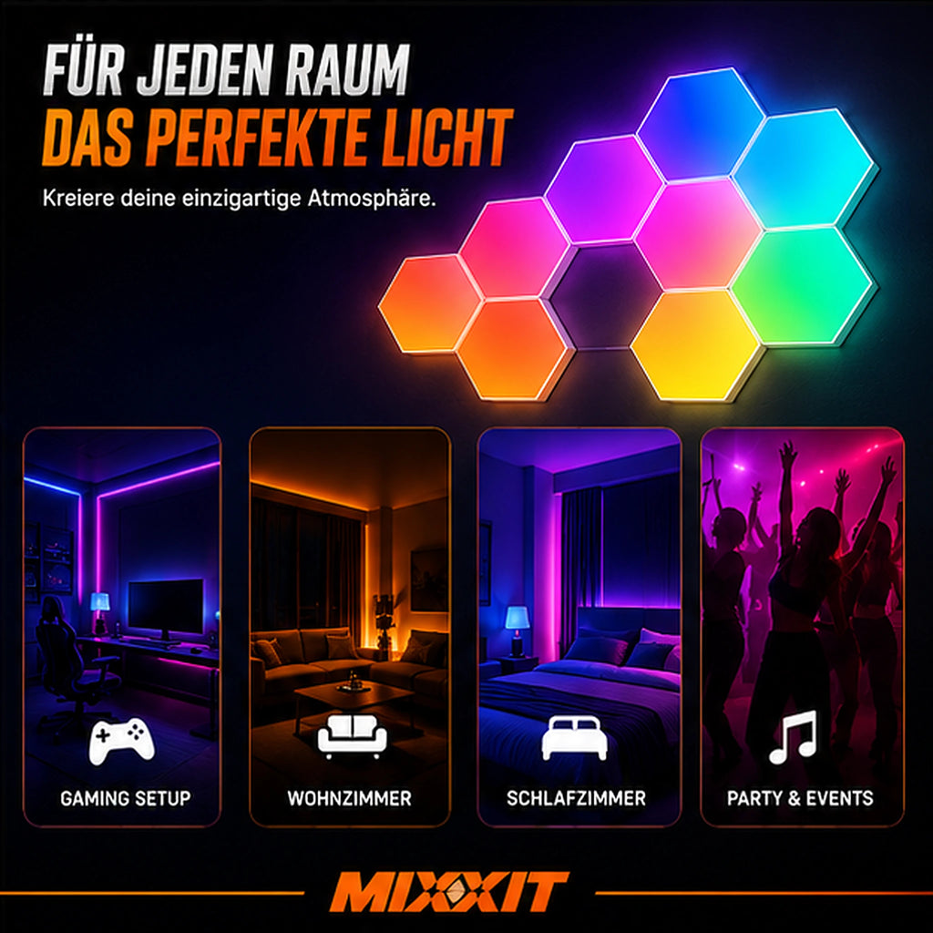 12 Smart RGB Light Panels – modulare Hexagon-LED-Wandbeleuchtung mit App & Fernbedienung