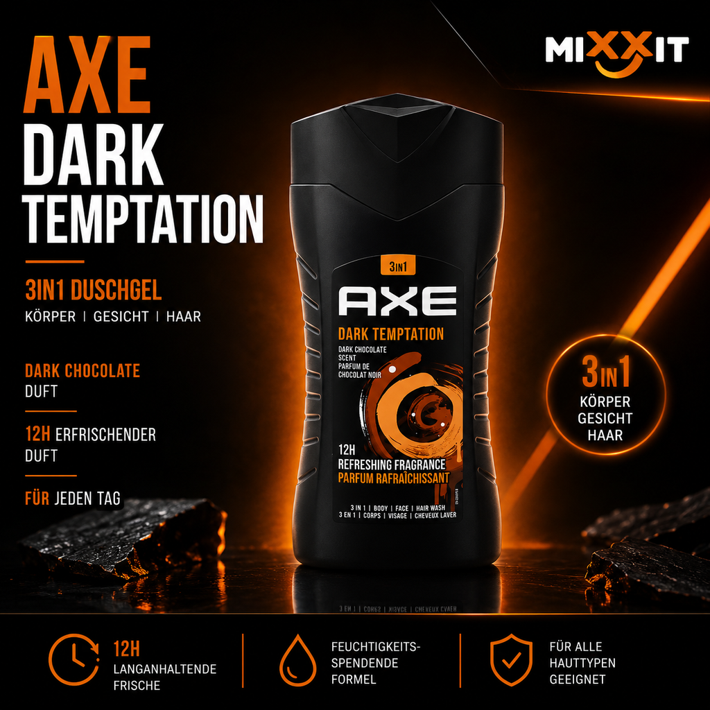 AXE Dark Temptation 3-in-1 Duschgel – Körper, Gesicht & Haar