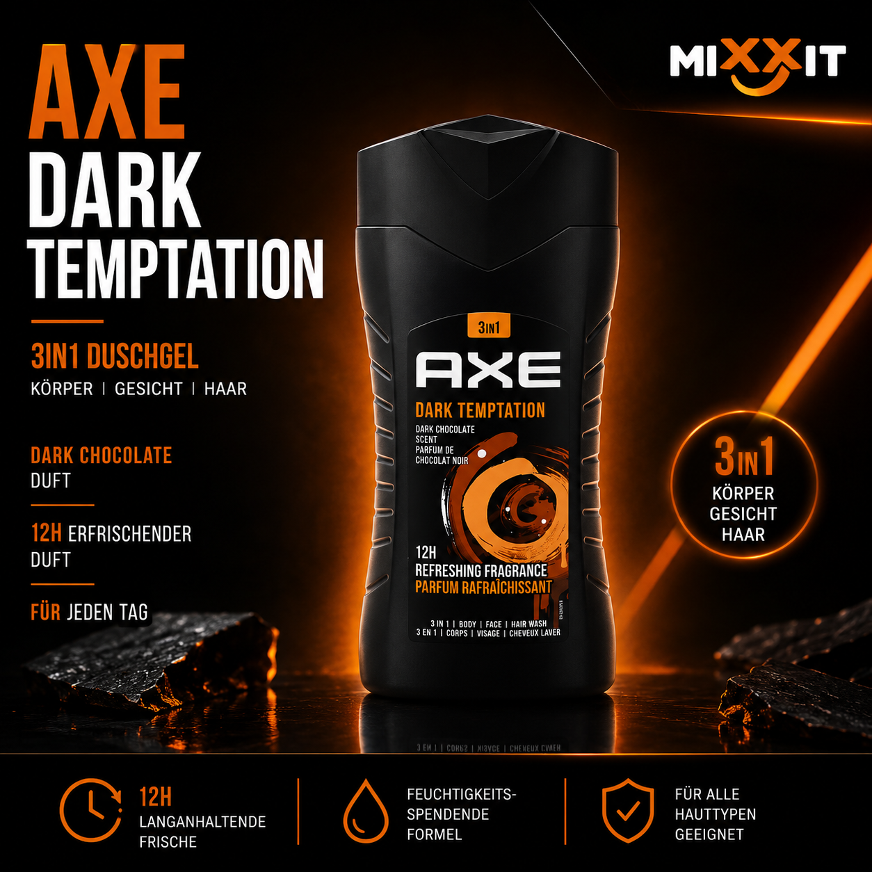 AXE Dark Temptation 3-in-1 Duschgel – Körper, Gesicht & Haar
