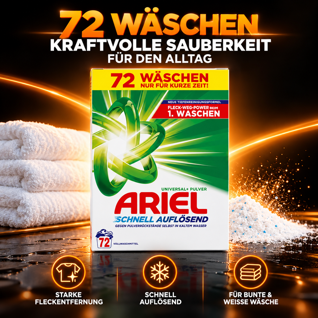 Ariel Schnell Auflösend Universal+ Pulver Vollwaschmittel 72 Waschladungen