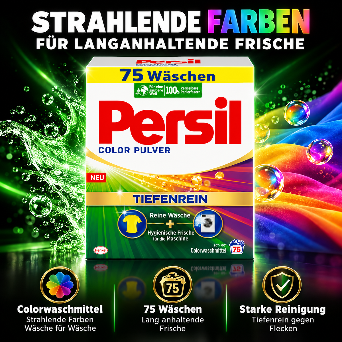 Persil Color Pulver Tiefenrein – 75 Waschladungen – Colorwaschmittel