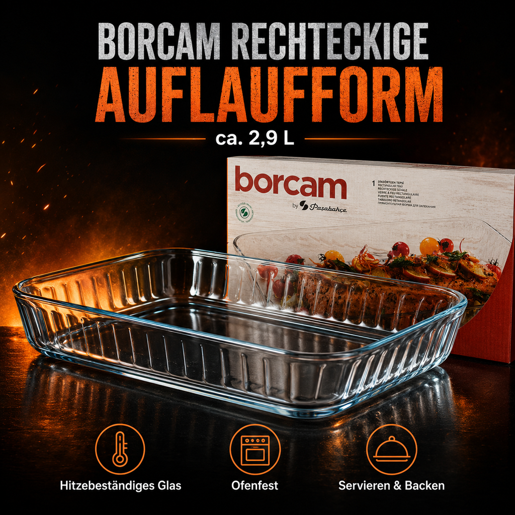 rechteckige Auflaufform 2,85 L – 37 × 24 cm Paşabahçe Borcam