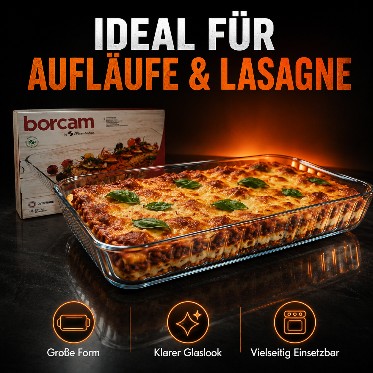rechteckige Auflaufform 2,85 L – 37 × 24 cm Paşabahçe Borcam