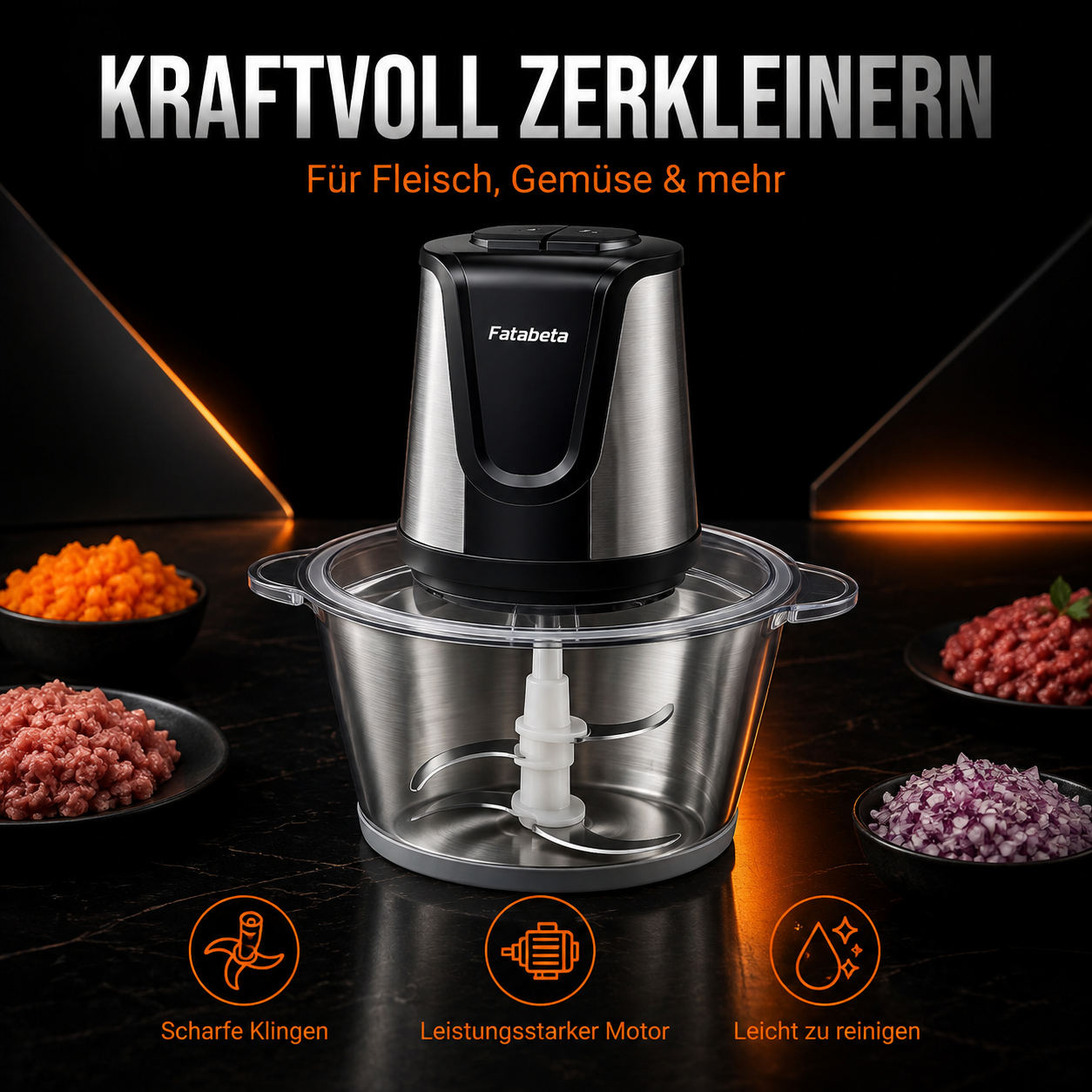 Fatabeta 500W elektrischer Zerkleinerer – 2 × 2 L Schüsseln für Fleisch, Gemüse & mehr