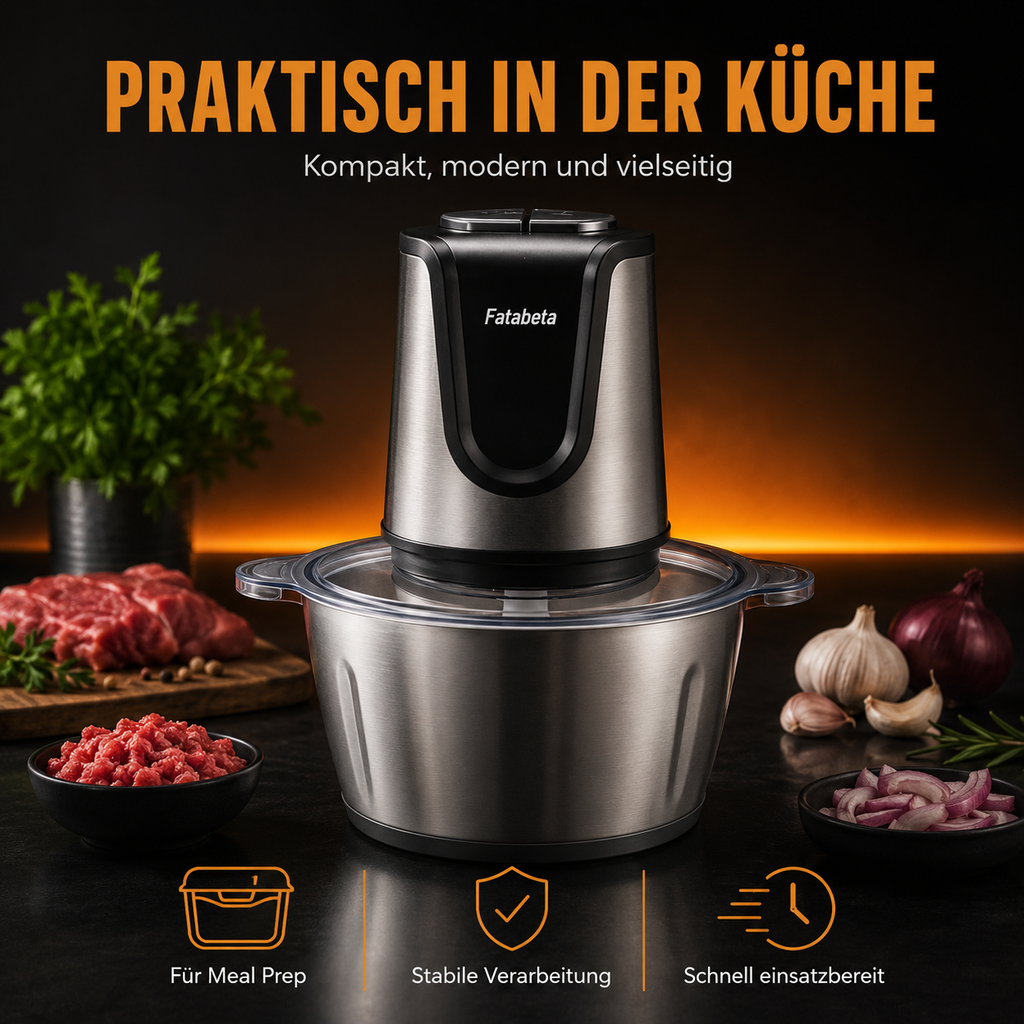 Fatabeta 500W elektrischer Zerkleinerer – 2 × 2 L Schüsseln für Fleisch, Gemüse & mehr
