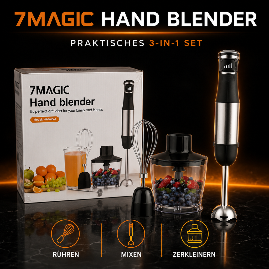 7MAGIC HB-6010A4 3-in-1 Stabmixer-Set – Mixen, Zerkleinern & Aufschlagen