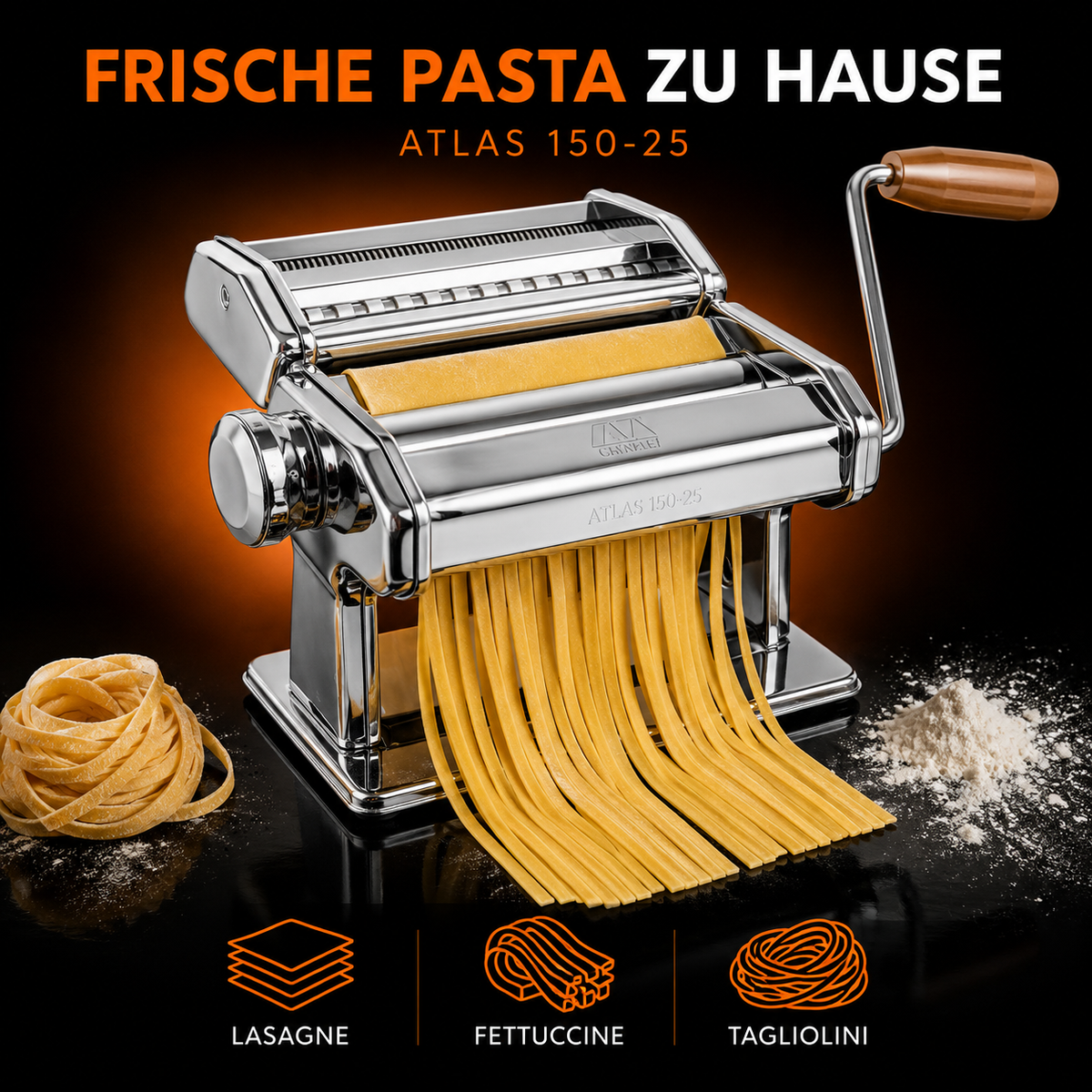 CHINLEI Atlas 150-25 manuelle Nudelmaschine – 3-in-1 Pastamaker