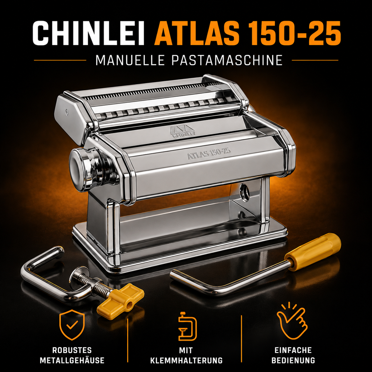 CHINLEI Atlas 150-25 manuelle Nudelmaschine – 3-in-1 Pastamaker