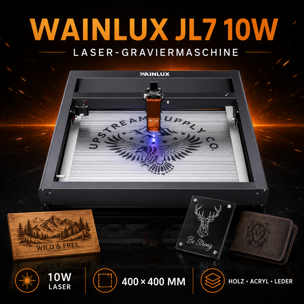 WAINLUX JL7 10W Lasergraviermaschine – 400 × 400 mm Laser Cutter & Engraver