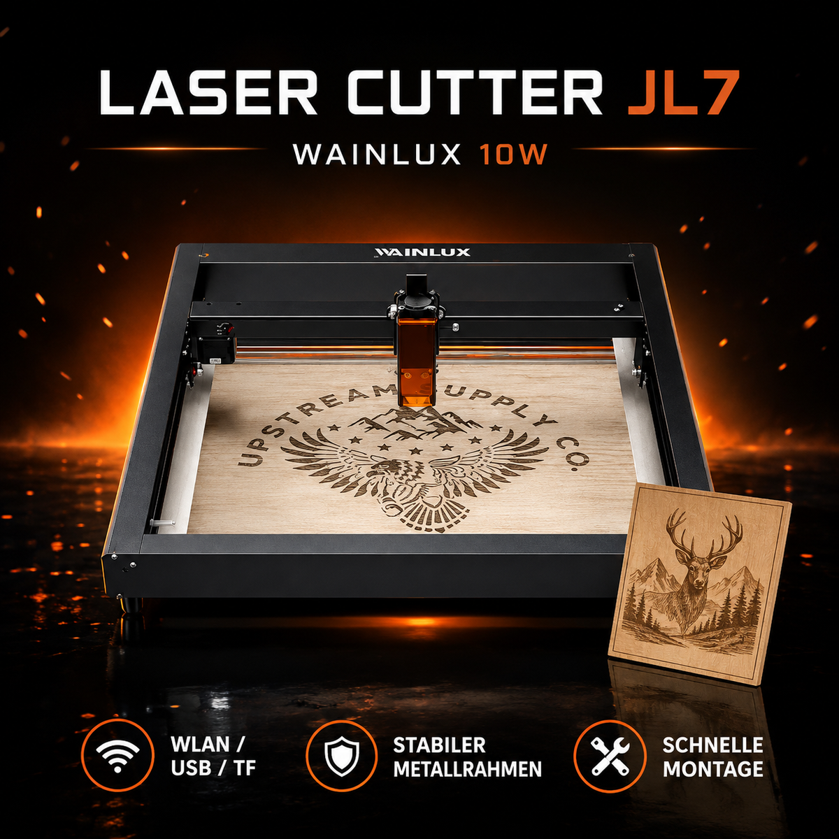 WAINLUX JL7 10W Lasergraviermaschine – 400 × 400 mm Laser Cutter & Engraver