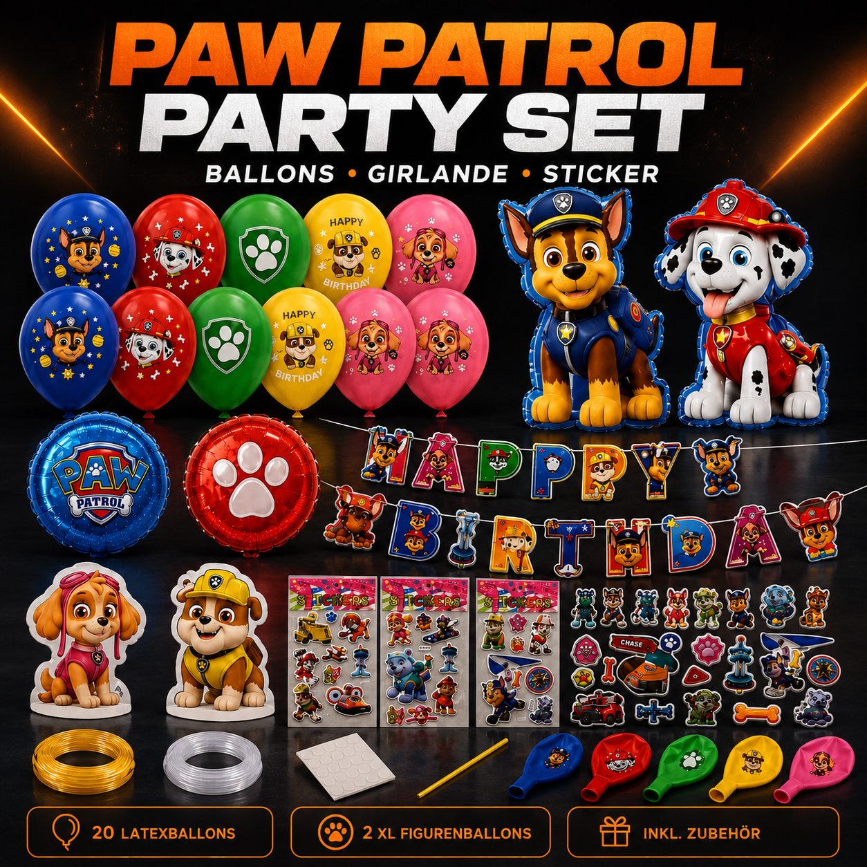 Paw Patrol Party-Set – Geburtstagsdeko mit Ballons, Girlande, Stickern & Zubehör