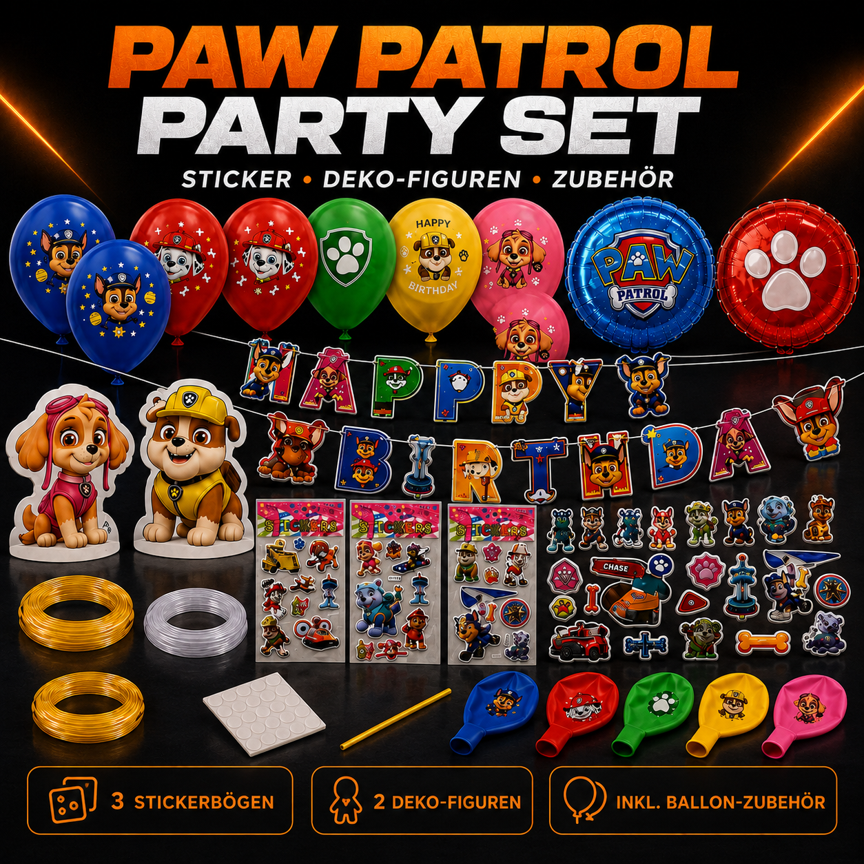 Paw Patrol Party-Set – Geburtstagsdeko mit Ballons, Girlande, Stickern & Zubehör