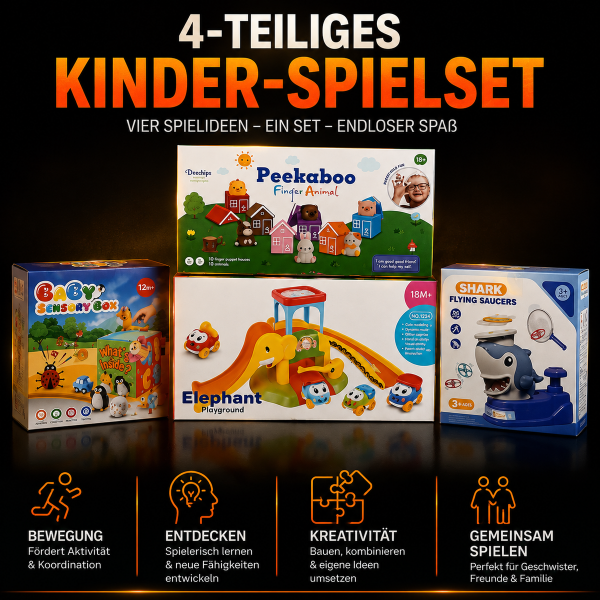 4-teiliges Kinder-Spielset – Sensorik, Motorik, Entdecken & Geschicklichkeit