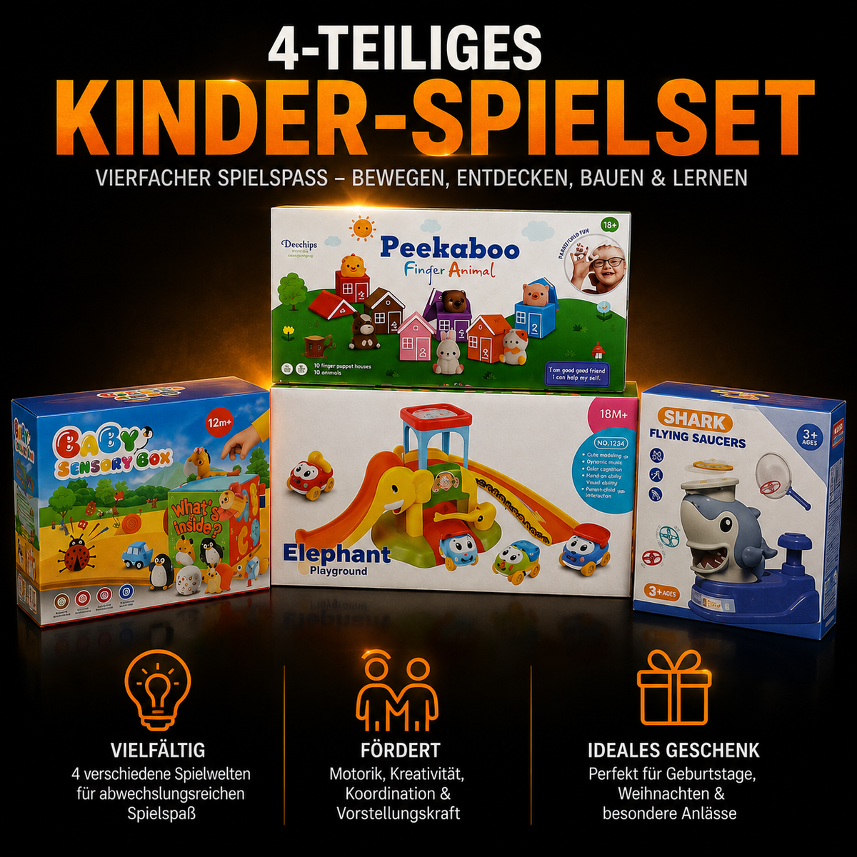 4-teiliges Kinder-Spielset – Sensorik, Motorik, Entdecken & Geschicklichkeit