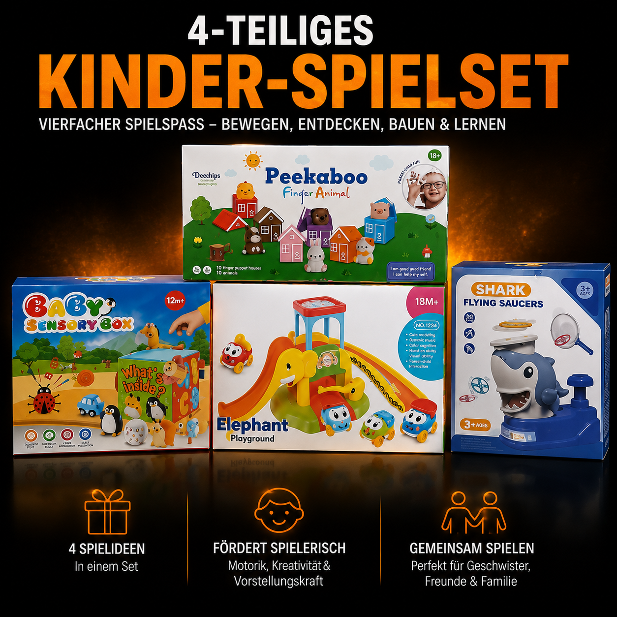 4-teiliges Kinder-Spielset – Sensorik, Motorik, Entdecken & Geschicklichkeit