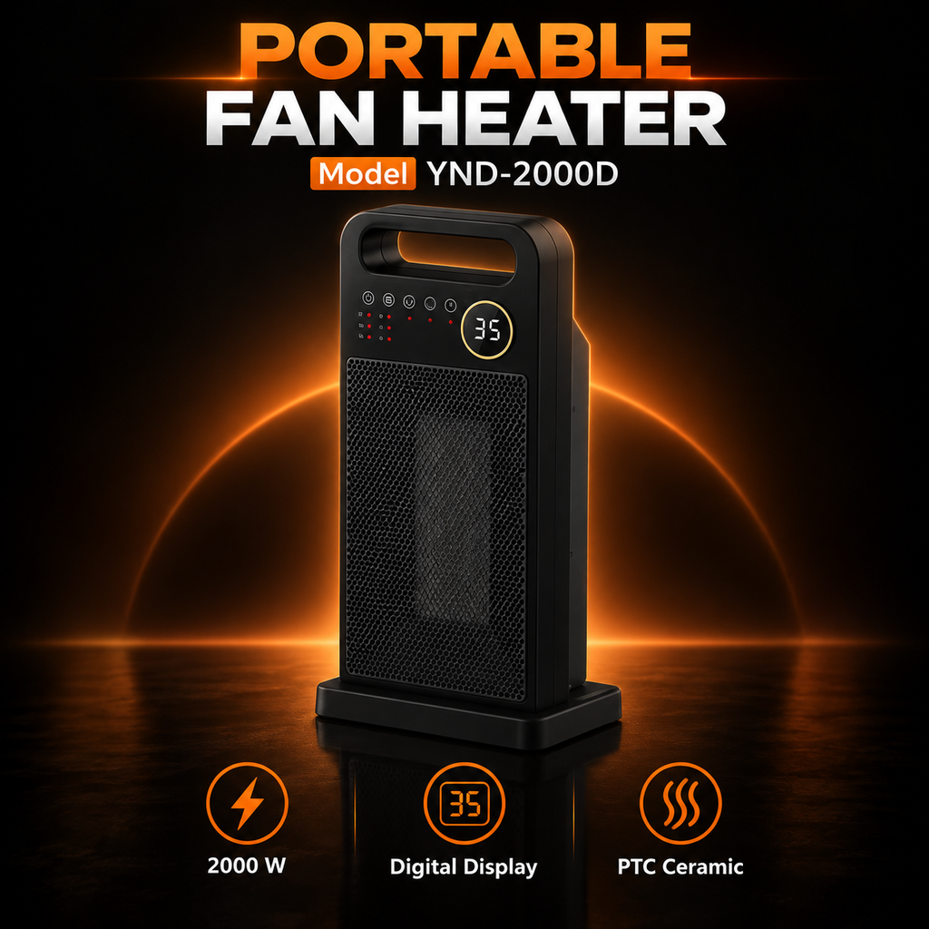 YND-2000D Keramik-Heizlüfter 2000 W – Digitaldisplay, Fernbedienung, Timer & Oszillation – Schwarz