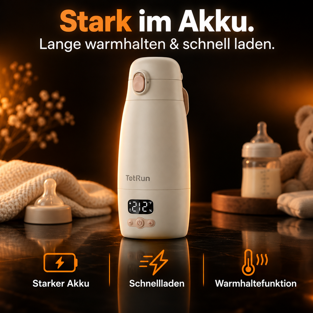 TotRun Mobiler Flaschenwärmer & Wasserkocher 520 ml – Akku, Temperaturregelung & Display – Beige