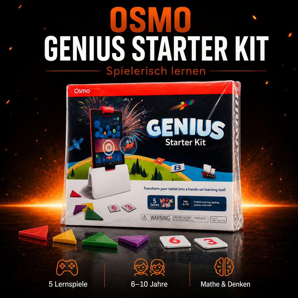 Osmo Genius Starter Kit für Fire Tablet – 5 interaktive Lernspiele