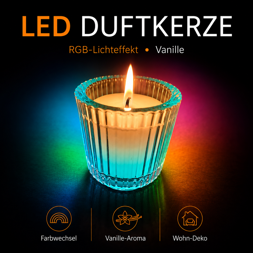 Farbwechsel-Duftkerze mit Vanilleduft im Glas