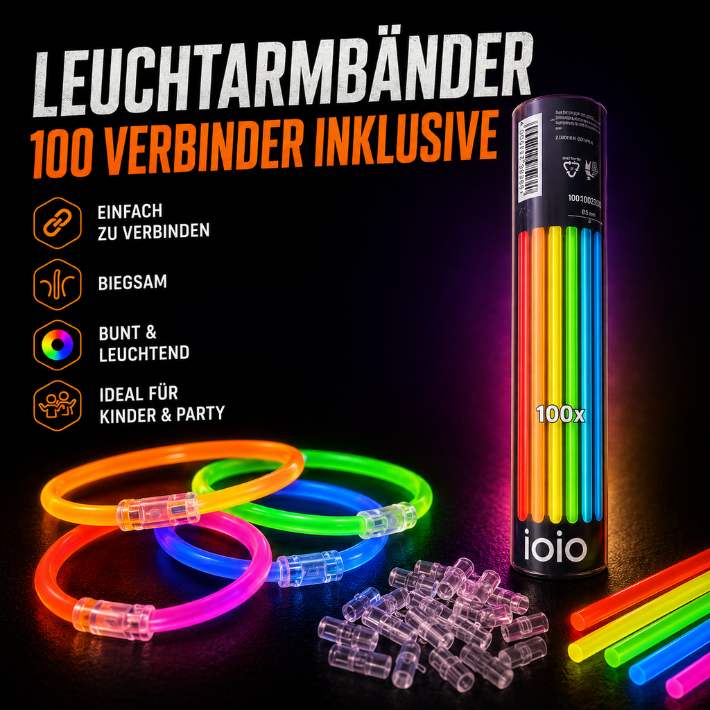 100x Knicklichter in 5 Farben inkl. Verbinder – Party & Festival
