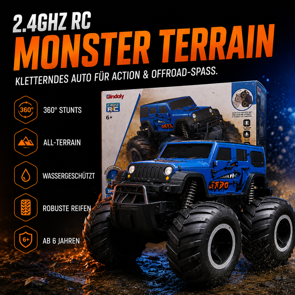 Gindoly RC Monstertruck 4WD – 2,4 GHz, 360° Stunts & All-Terrain