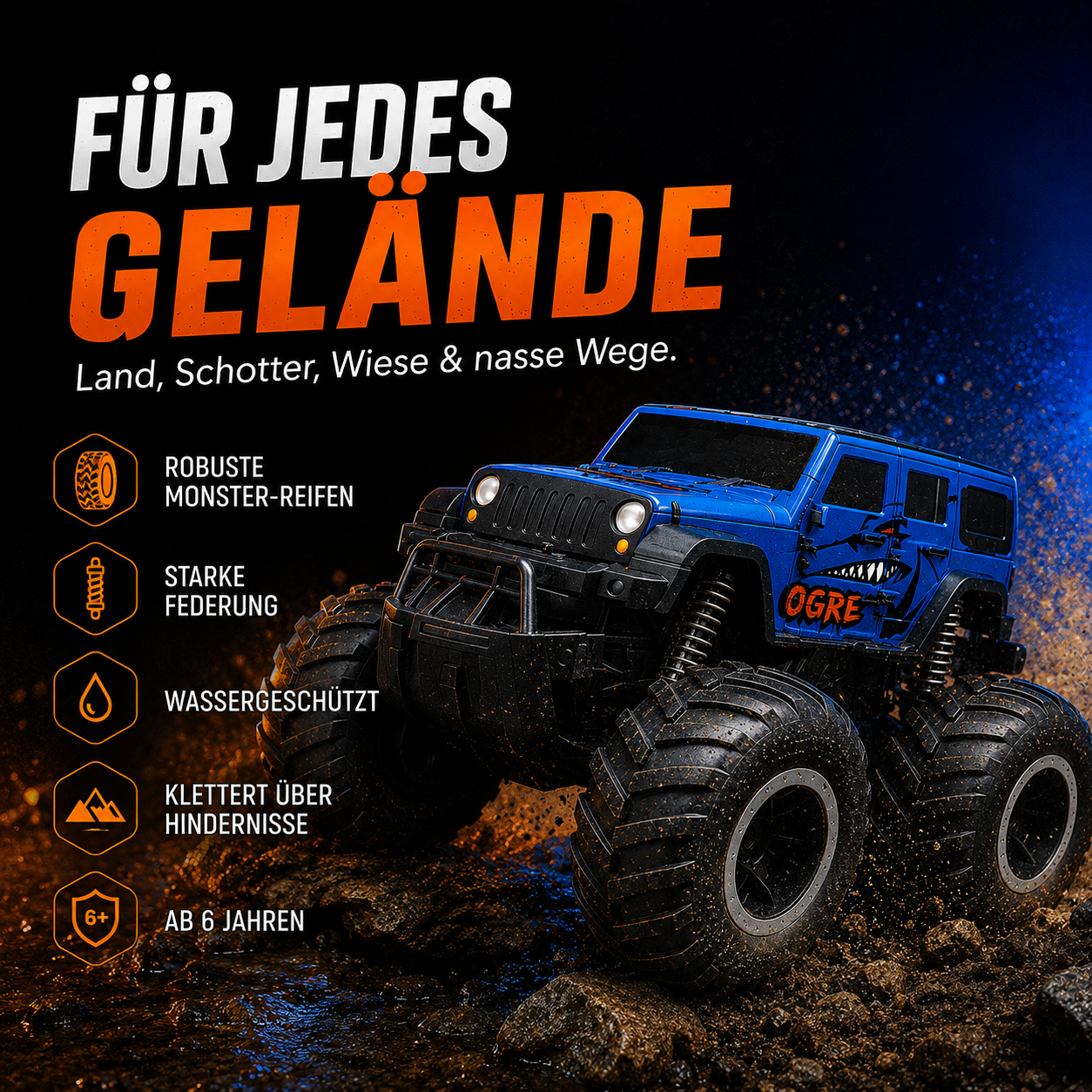 Gindoly RC Monstertruck 4WD – 2,4 GHz, 360° Stunts & All-Terrain
