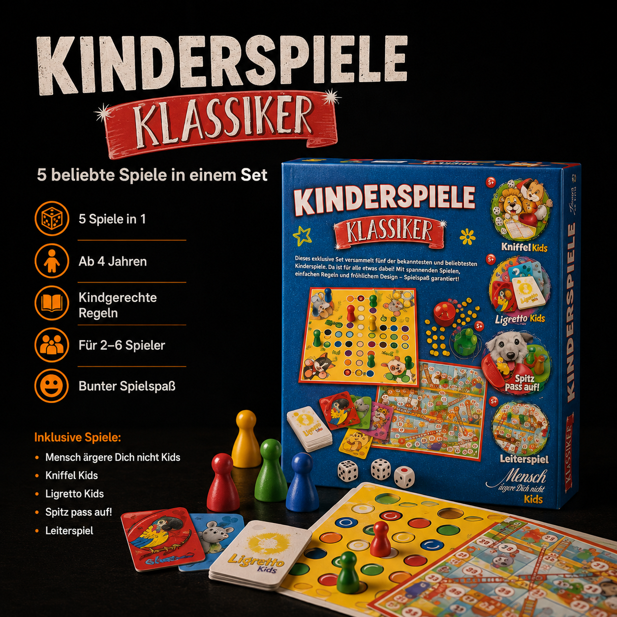 Schmidt Spiele Kinderspiele Klassiker – 5 Spiele in 1