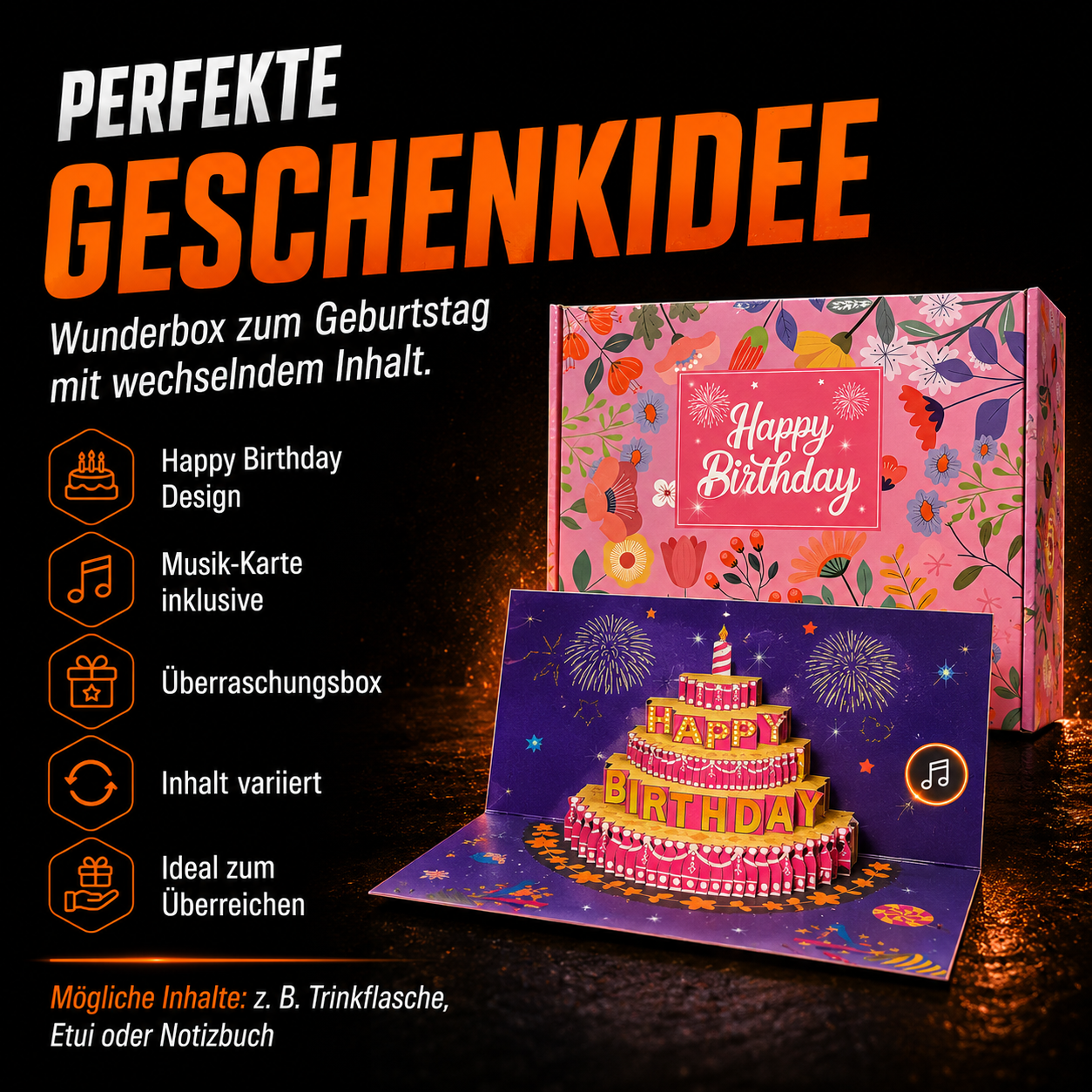 Happy Birthday Wunderbox mit 3D-Musikkarte und Überraschungsinhalt Für Mädchen