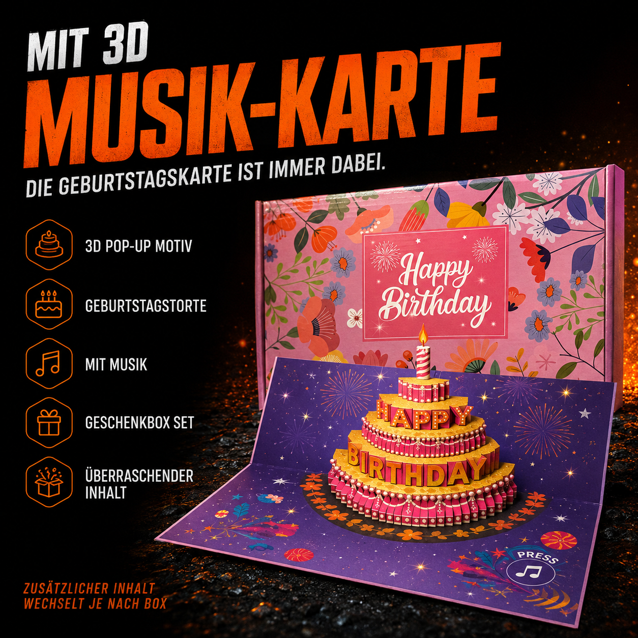 Happy Birthday Wunderbox mit 3D-Musikkarte und Überraschungsinhalt Für Mädchen