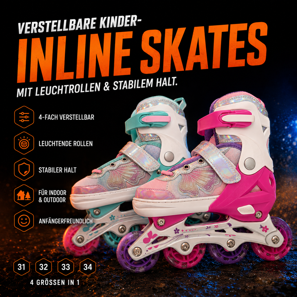 Verstellbare Kinder-Inlineskates mit Leuchtrollen – Rosa oder Mint