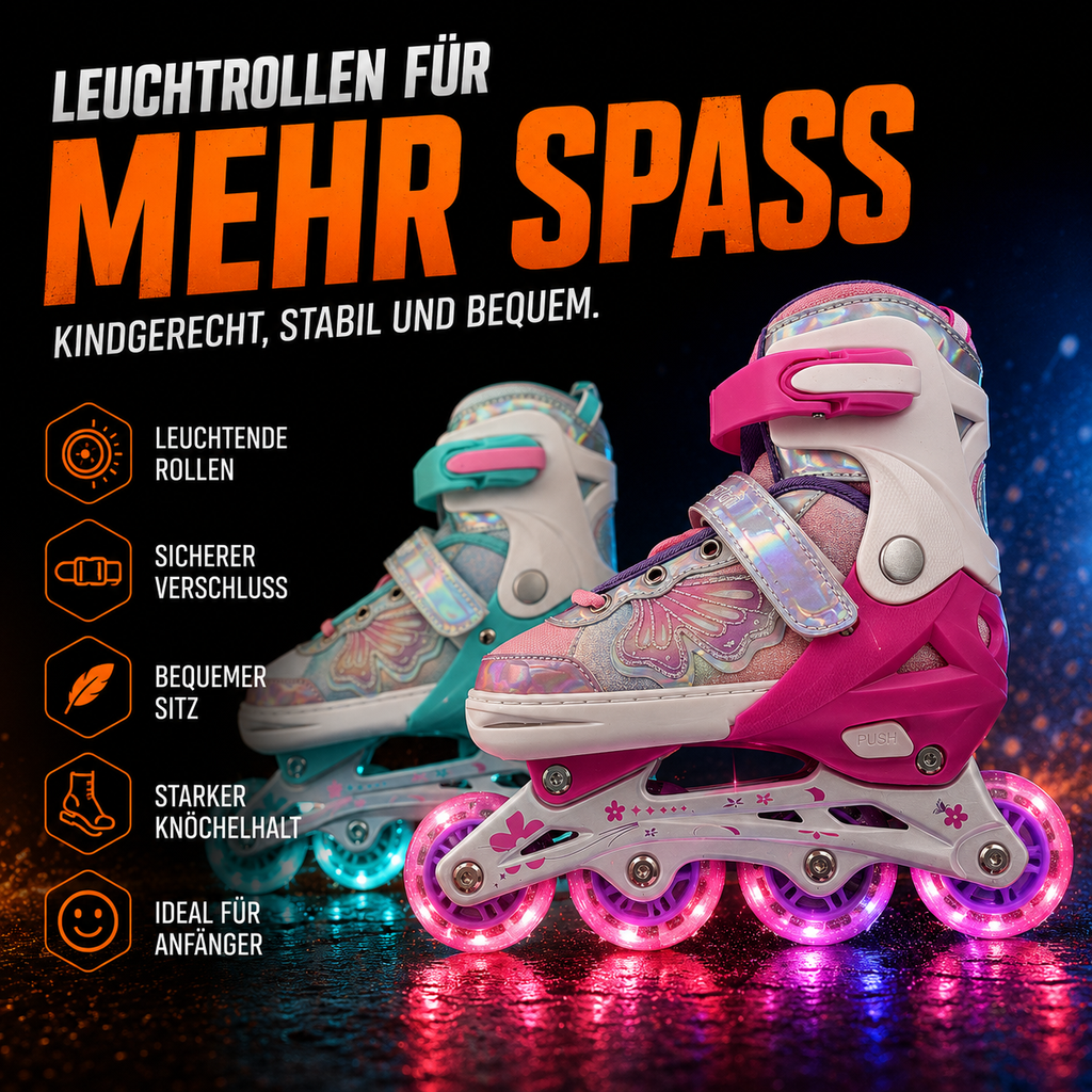 Verstellbare Kinder-Inlineskates mit Leuchtrollen – Rosa oder Mint
