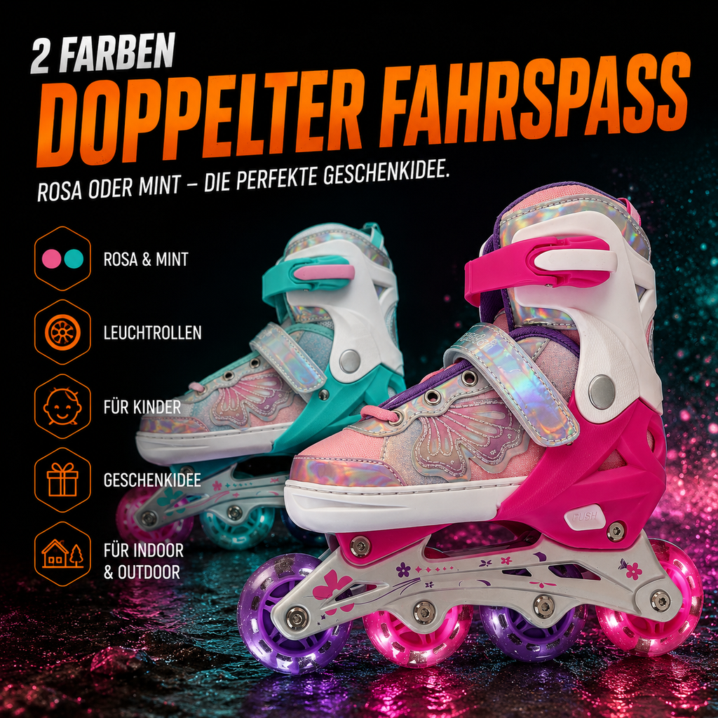 Verstellbare Kinder-Inlineskates mit Leuchtrollen – Rosa oder Mint