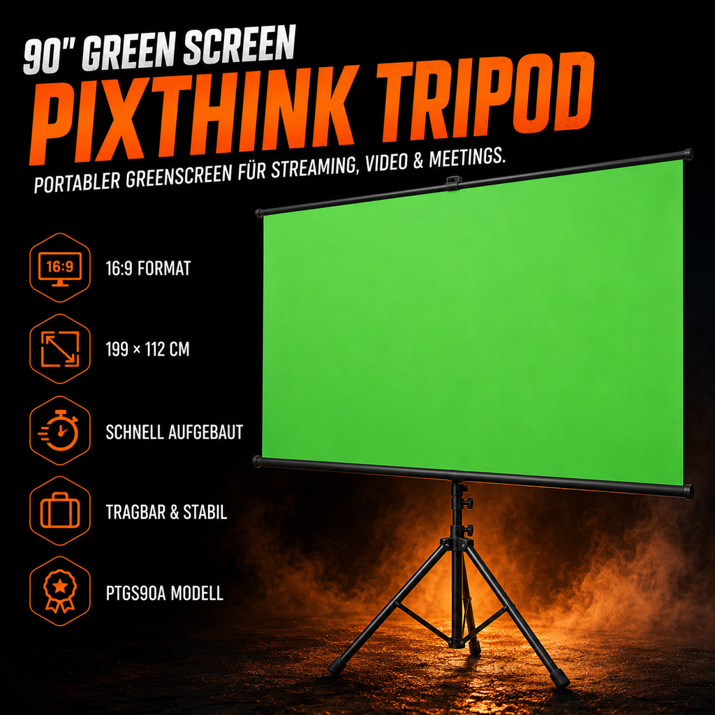 Mobiler Green Screen mit Stativ –199 x 112 cm für Streaming & Video |  PIXTHINK