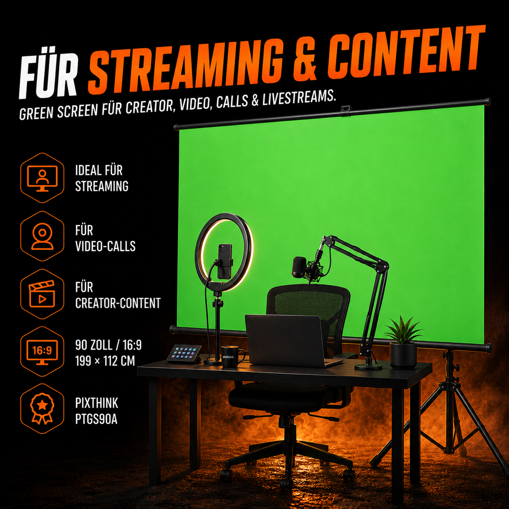 Mobiler Green Screen mit Stativ –199 x 112 cm für Streaming & Video |  PIXTHINK