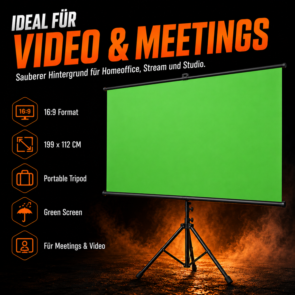 Mobiler Green Screen mit Stativ –199 x 112 cm für Streaming & Video |  PIXTHINK
