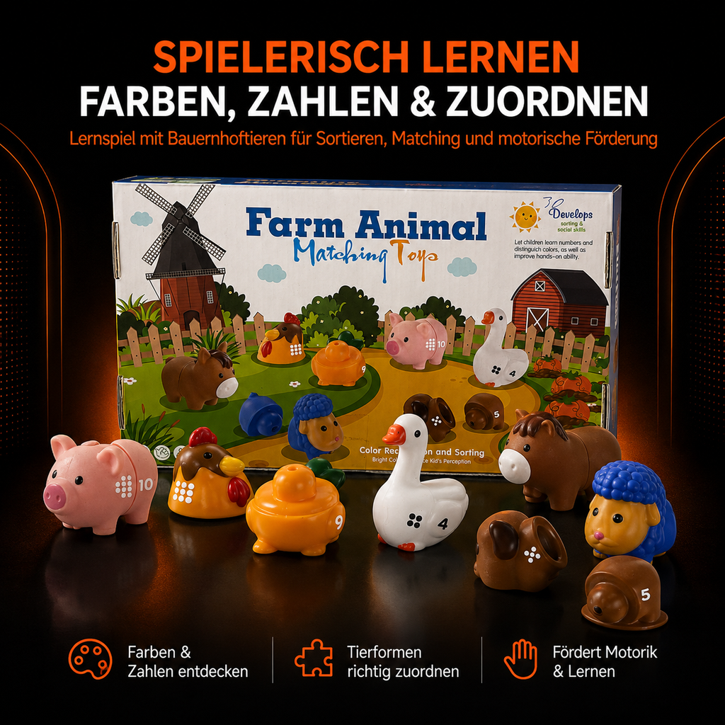 Montessori Bauernhof Lernspiel – Tiere, Farben & Zahlen zuordnen