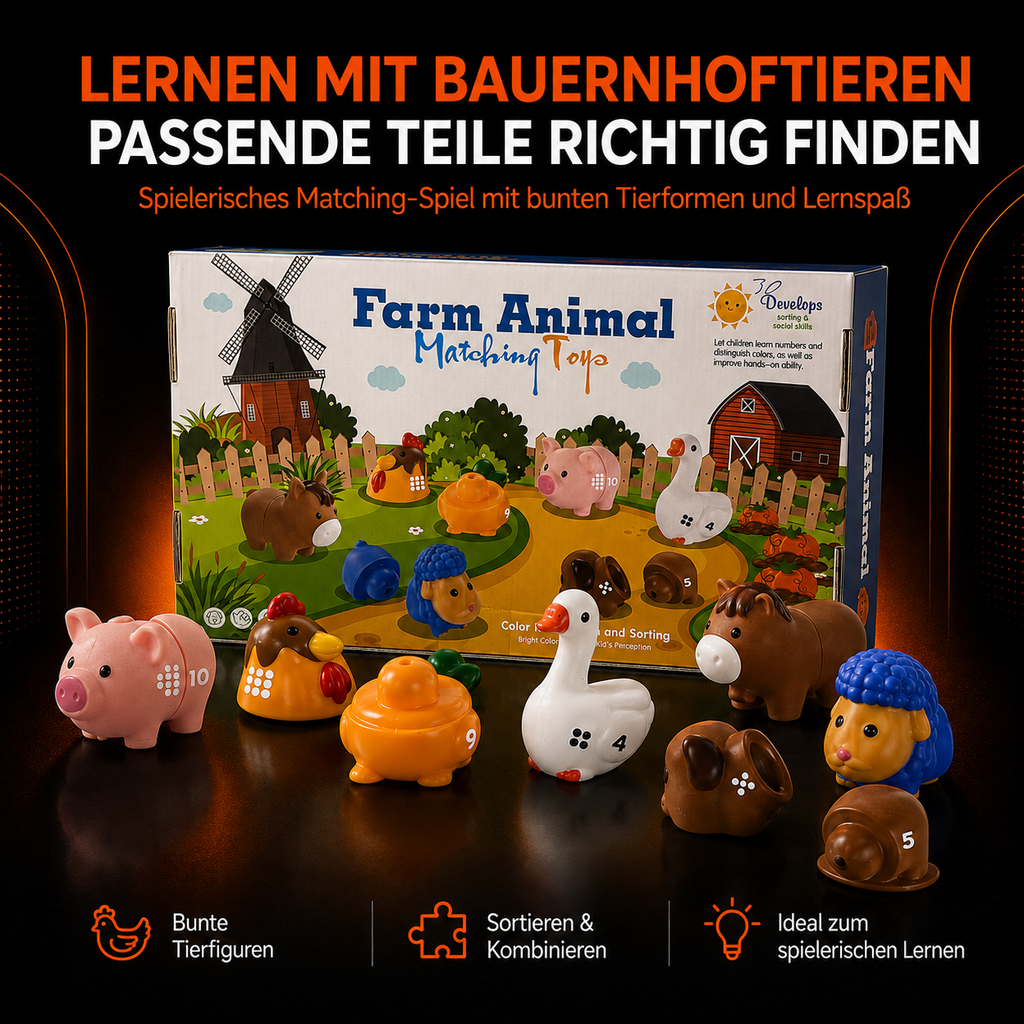 Montessori Bauernhof Lernspiel – Tiere, Farben & Zahlen zuordnen