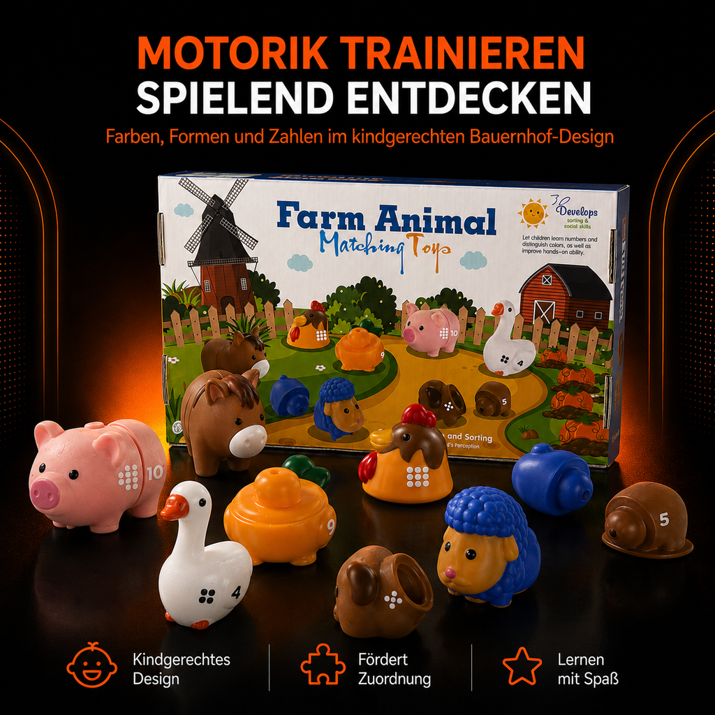 Montessori Bauernhof Lernspiel – Tiere, Farben & Zahlen zuordnen