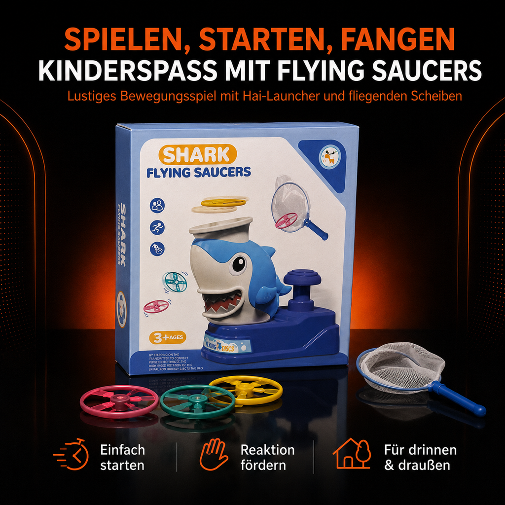 Shark Flying Saucers Fangspiel mit Hai-Launcher, Flugscheiben & Fangnetz – ab 3 Jahren