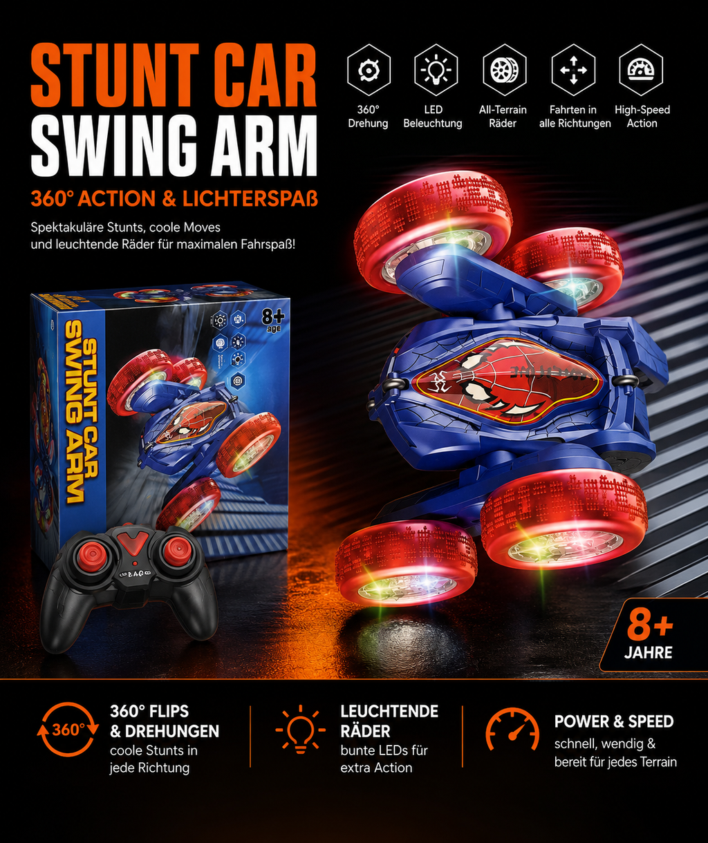 RC Stunt Car Swing Arm – ferngesteuertes Stuntauto mit Licht & Sound, ab 8 Jahren