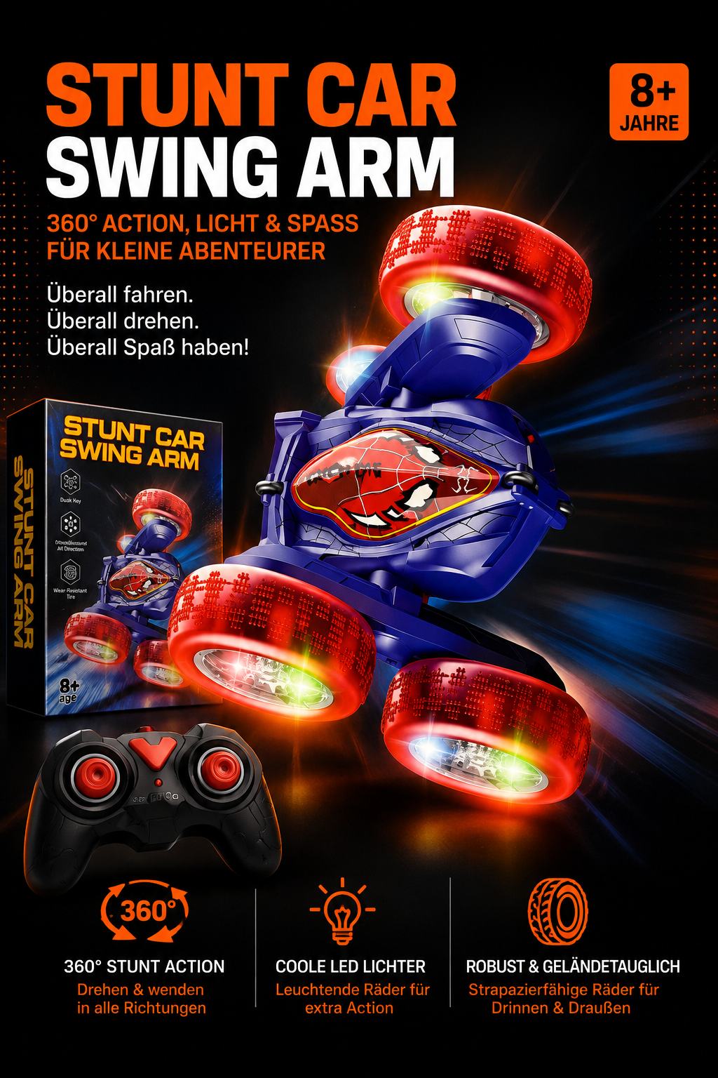 RC Stunt Car Swing Arm – ferngesteuertes Stuntauto mit Licht & Sound, ab 8 Jahren
