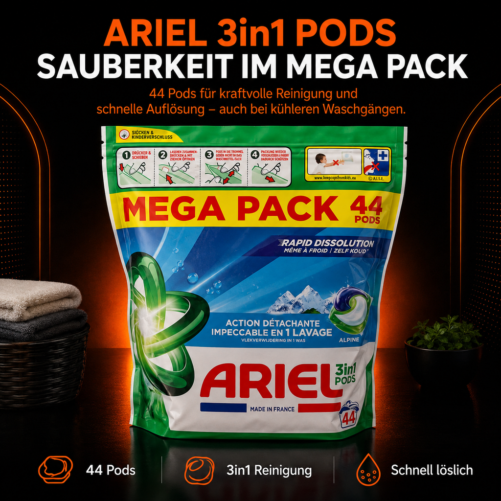 Ariel 3in1 Pods Alpine Mega Pack – 44 Waschmittel-Pods