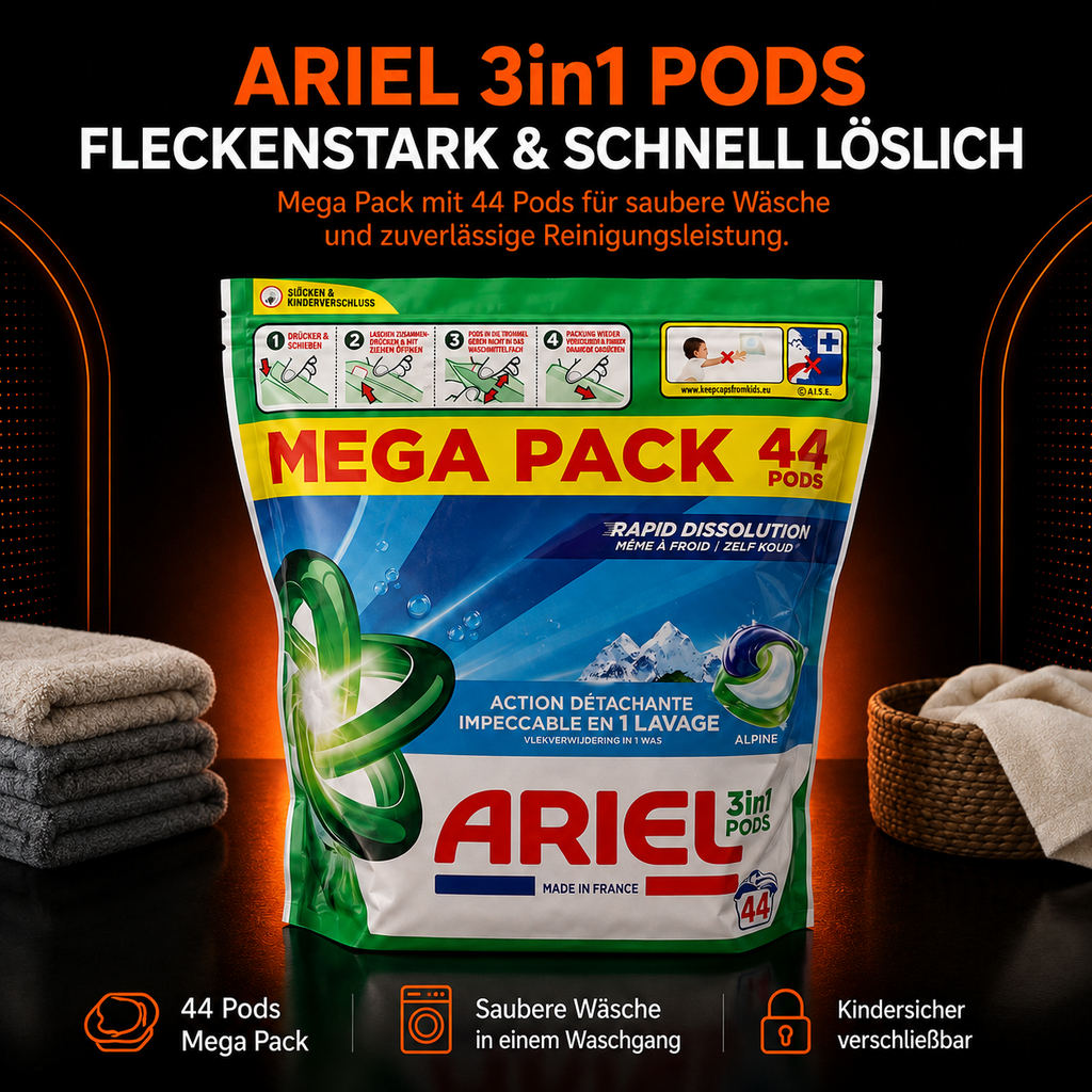 Ariel 3in1 Pods Alpine Mega Pack – 44 Waschmittel-Pods