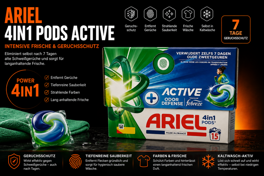 Ariel 4in1 Pods Active Odor Defense mit Febreze – 15 Waschmittel-Pods