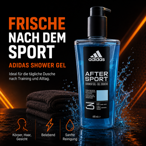 adidas After Sport 3-in-1 Duschgel für Körper, Haare & Gesicht – 600 ml