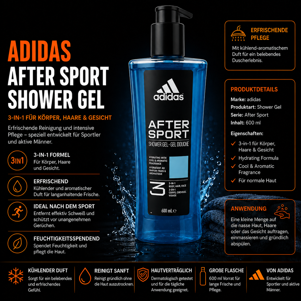 AXE Sport Blast 3-in-1 Duschgel – Körper, Gesicht & Haare mit Citrus-Duft
