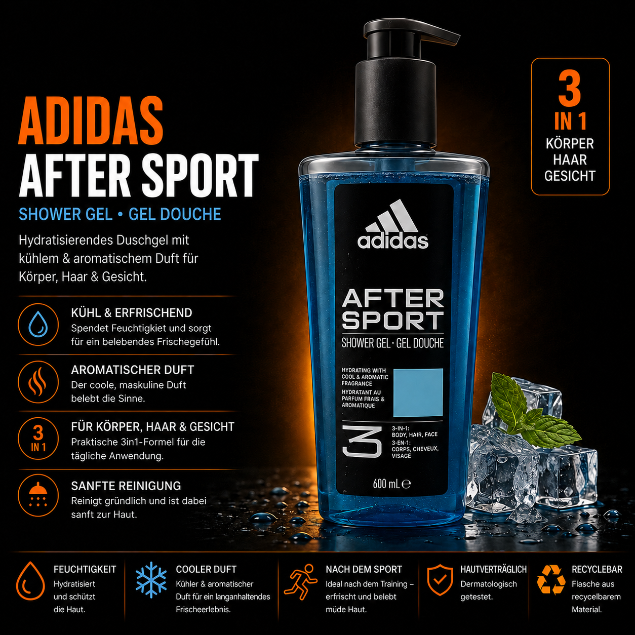 AXE Sport Blast 3-in-1 Duschgel – Körper, Gesicht & Haare mit Citrus-Duft