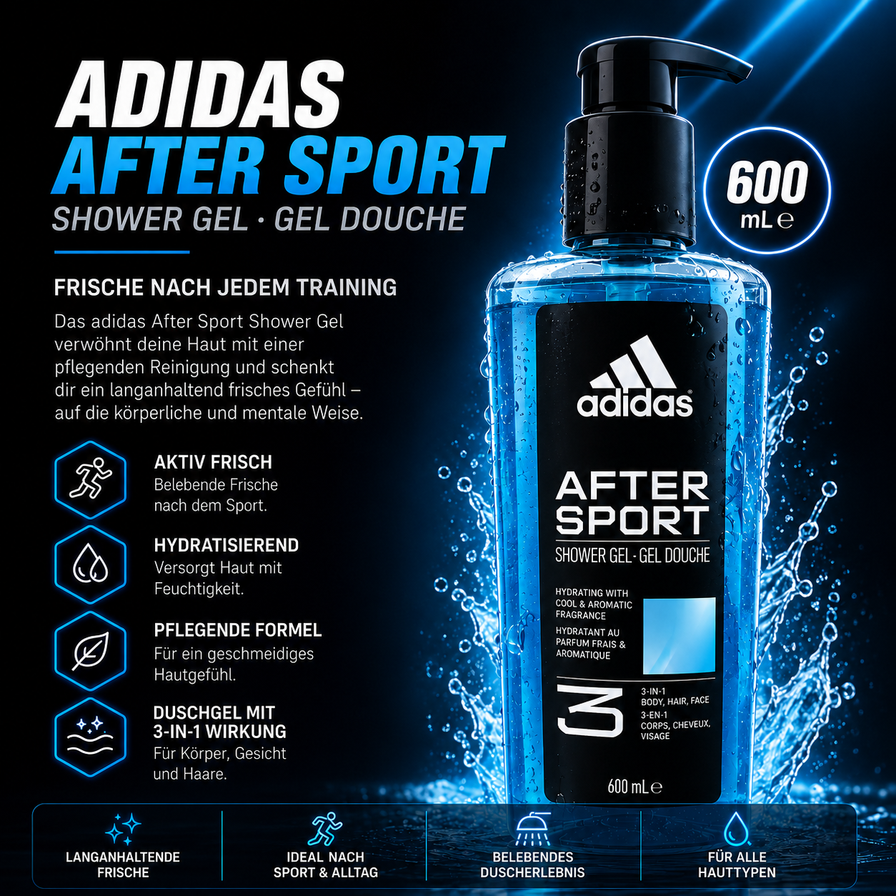 AXE Sport Blast 3-in-1 Duschgel – Körper, Gesicht & Haare mit Citrus-Duft