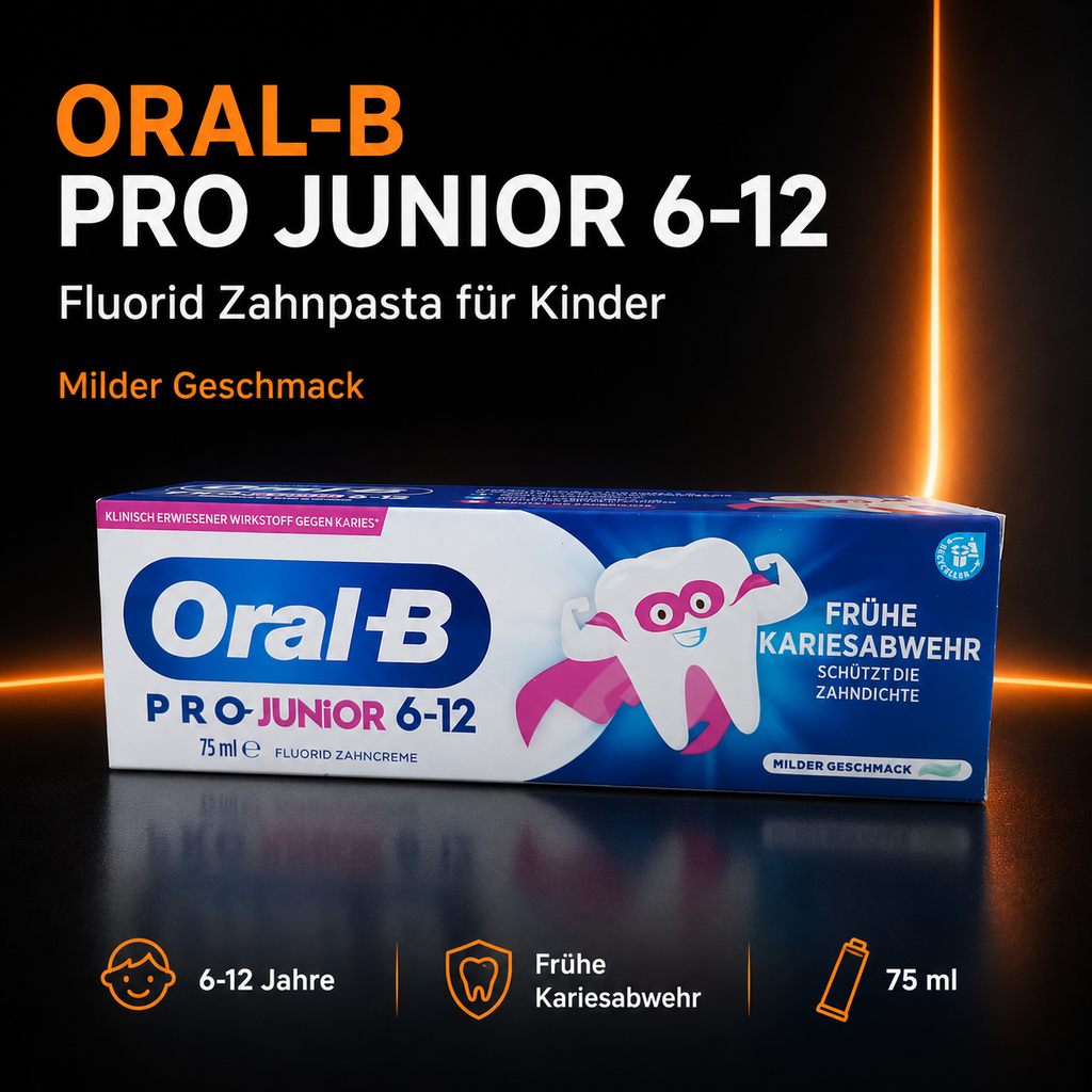 Oral-B Pro Junior 6–12 Fluorid-Zahnpasta – milder Geschmack, 75 ml
