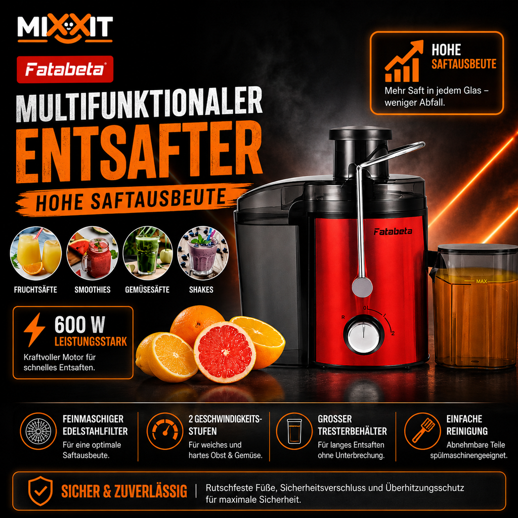Fatabeta Multifunktionaler Entsafter mit 2 Geschwindigkeitsstufen
